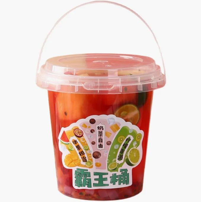 New Design 700ml 1000ml Reusable Portable 32oz Takeaway Plastic Fruit Tea Juice Cup Beverage Cup ice cream container With Handle