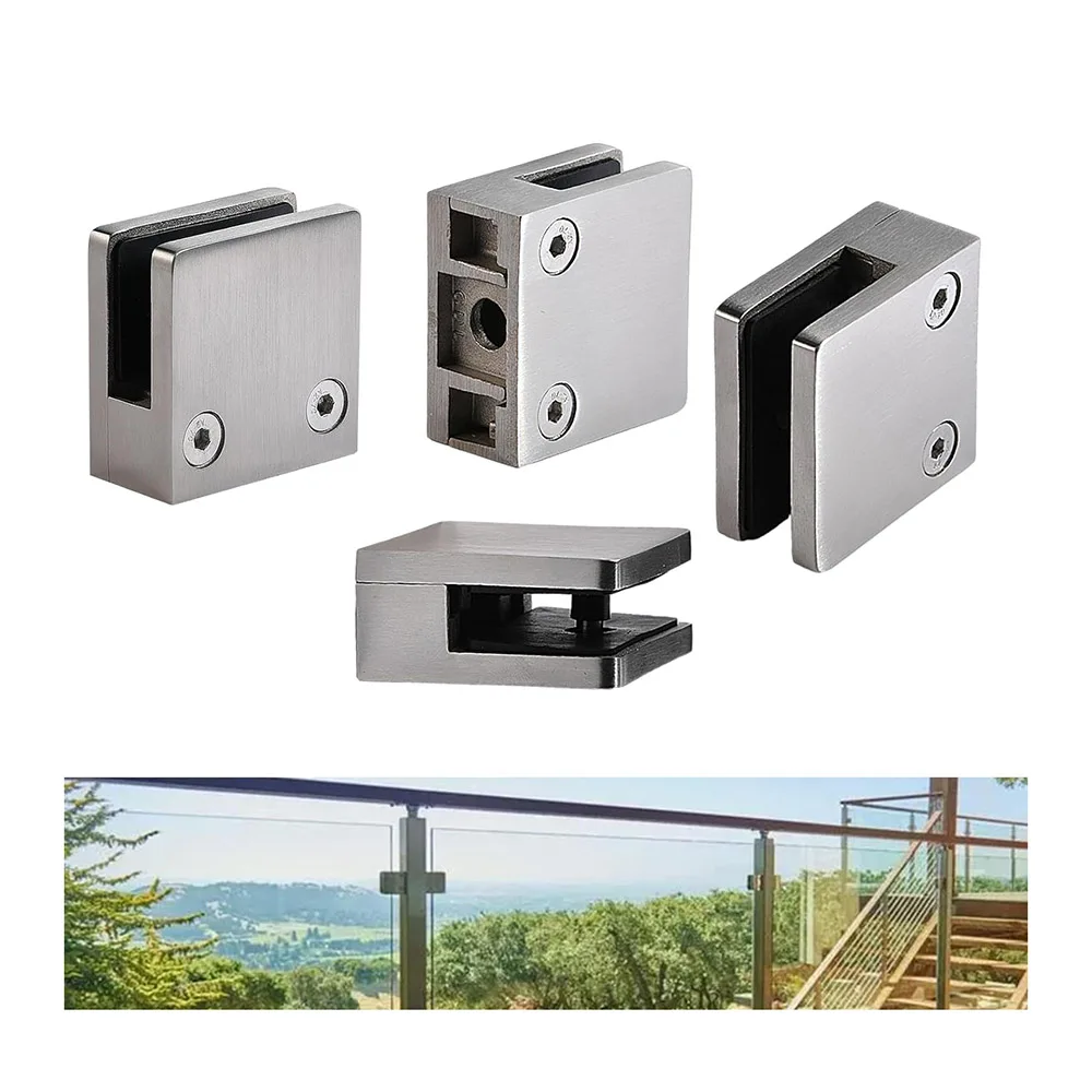 Glass Clips Square Glass Clamps Holder Adjustable Glass Mounting Brackets Flat Back for Railing Balustrade Staircase