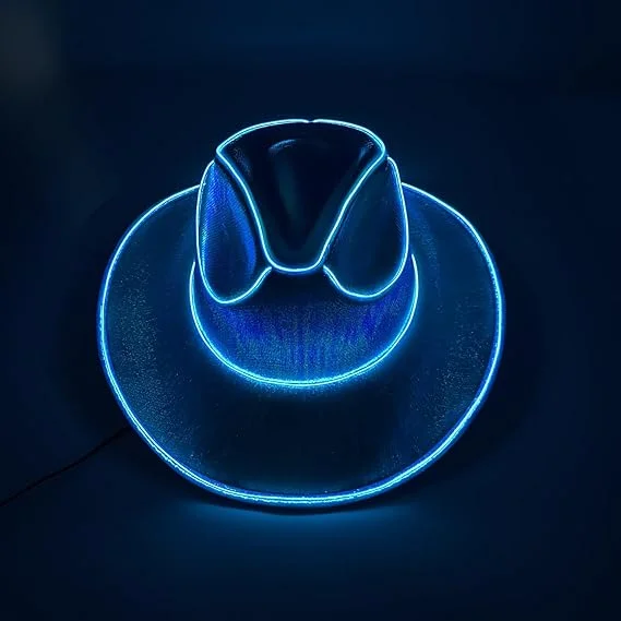 Western Cowboy Hat for Christmas Graduation Parties LED Luminous Night Club Costume Shimmering Light Up Headwear EL Western Hat