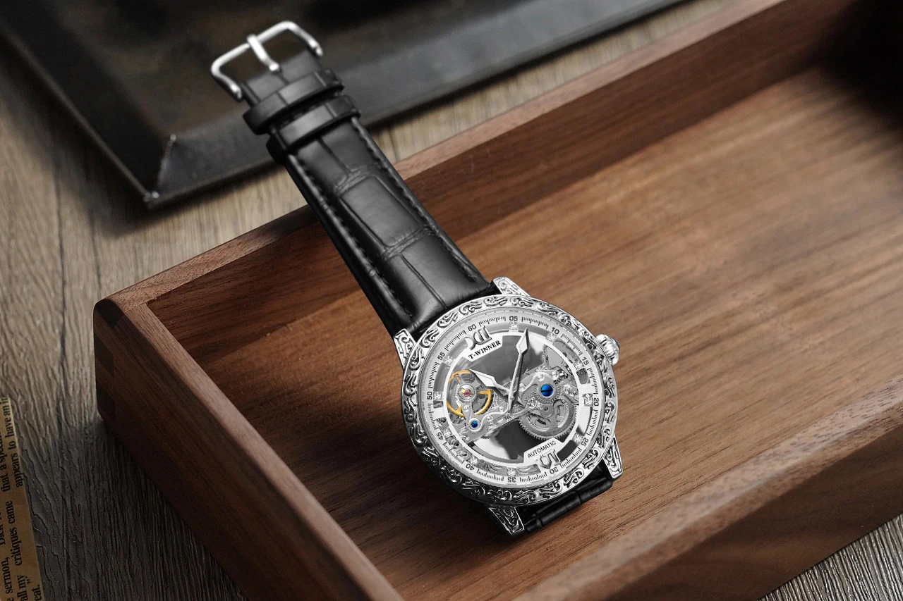 Winner Newest Gold Transparent Wrist Watches Luxury Man Reloj Montre Leather Skeleton Custom Mechanical Automatic Watch for Men