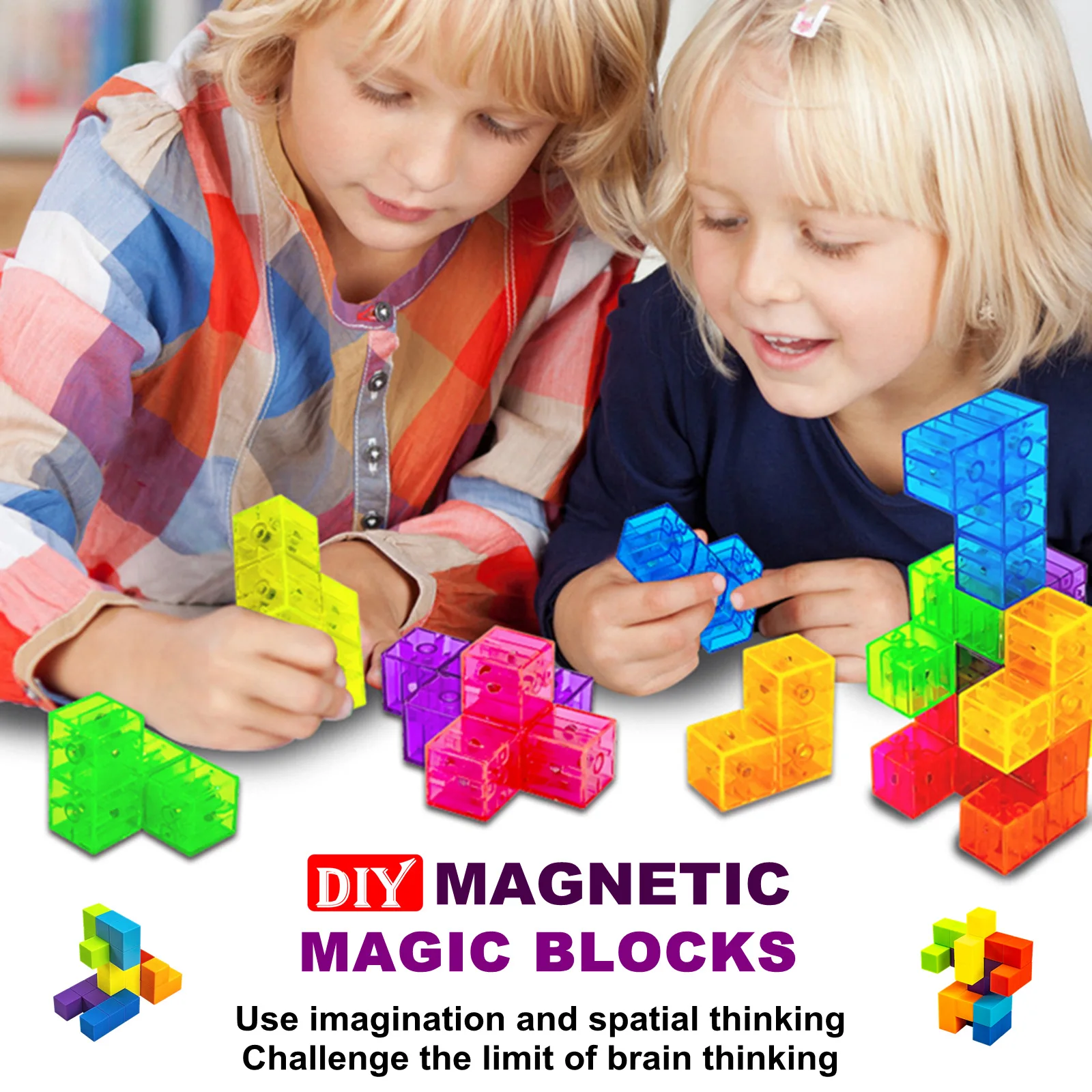 BEST 54 guide cards building blocks puzzle colorful kids 7 multi shapes magnetic blocks fidget sensory toys for children