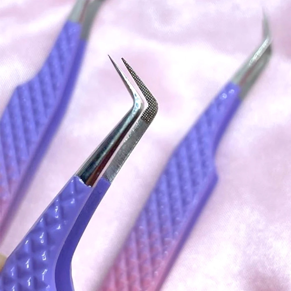 Print Logo Nano Grip Microfiber Eyelash Tweezers  45 60 75 90 Degree Volume Lash Extension Fiber Tips Tweezers Set