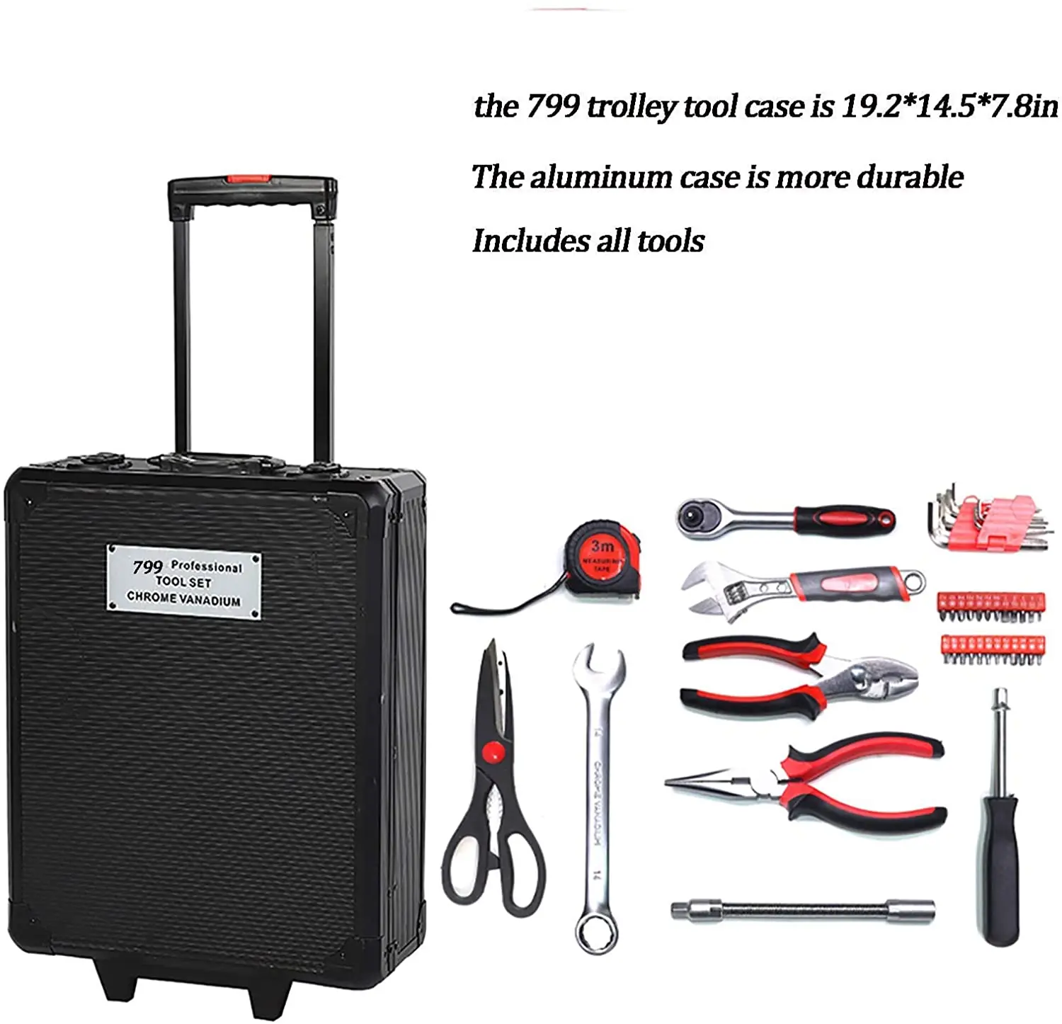 House Repair Kit 799pcs professional Aluminum Trolley Case Mechanic Tool Set with Tool Belt