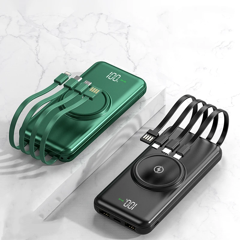 Portable High Capacity Bring their own line Wireless Power bank 30000mah