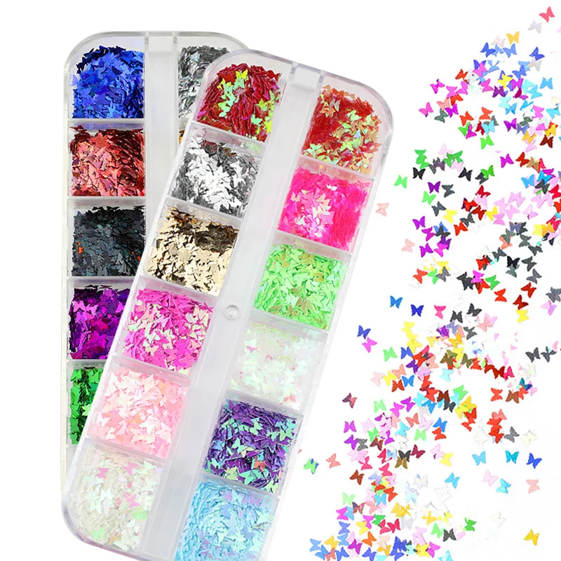 Beshain Private Label Colorful Sequins Rainbow Neon Pigment Nails Charms Butterfly Flakes Laser Holographic Nail Glitter Powder