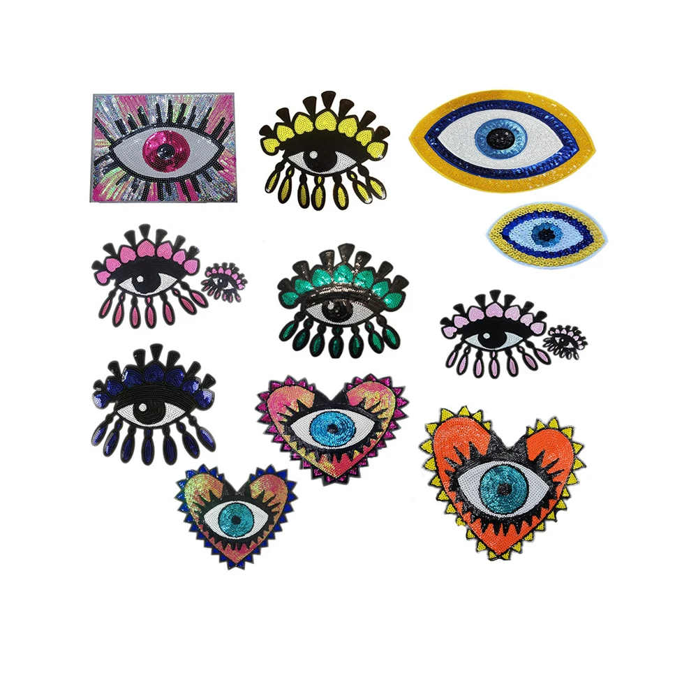 Iron On Big Evil Eye Patch Embroidery Sequin Evil Eye Patch For Garment