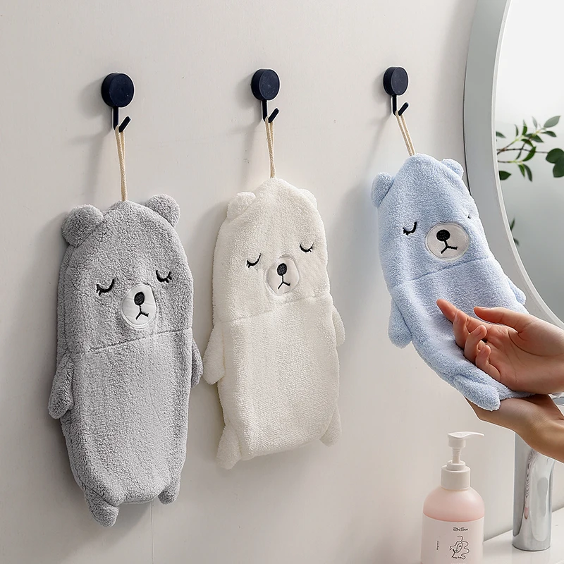 Decorative Microfiber Quick Dry Hand Towel Kids Cartoon Towel Ultra Soft Hanging Hand Cute Animal Towel with Hanging Loop