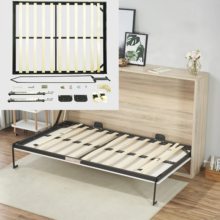 Side Wall Mounted Murphy Bed Bedroom Horizontal Double Single metal Bed Frame 200cm x 140cm Wall Bed Metal Mechanism