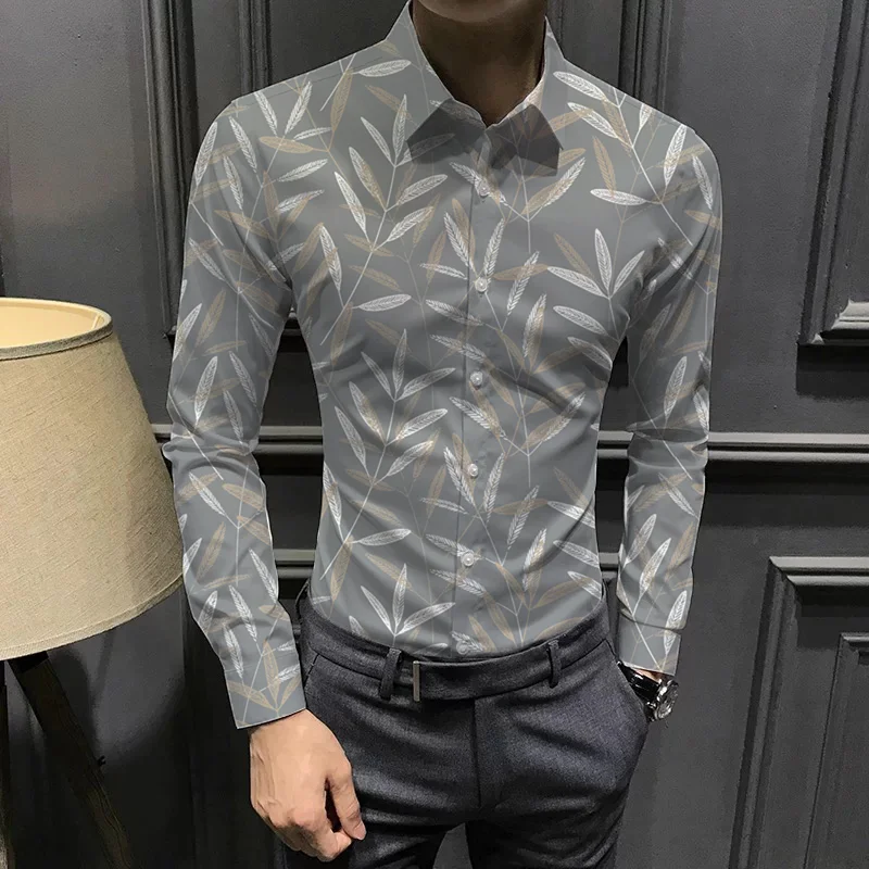 Рубашка мужская с принтом пшеницы, дышащая ткань для дома и офиса