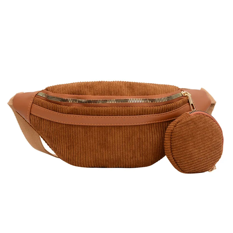 Fashion Corduroy Fanny Pack Crossbody Chest Bag Adjustable Shoulder Strap Casual Waist Bag For Women
