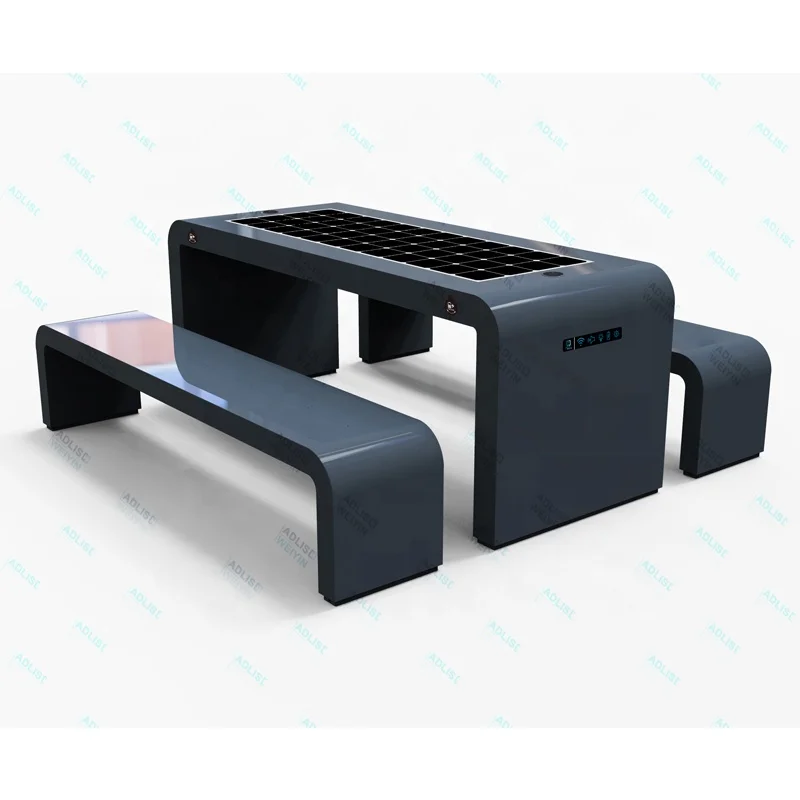 USB Wireless Phone Charger Solar Powered Outdoor Metal Smart Bench Table Set