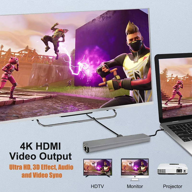 Многофункциональный адаптер концентратора Usb Type-C HDMI-совместимый 8 в 1 Usb-концентратор для Macbook Pro и ноутбуков Windows