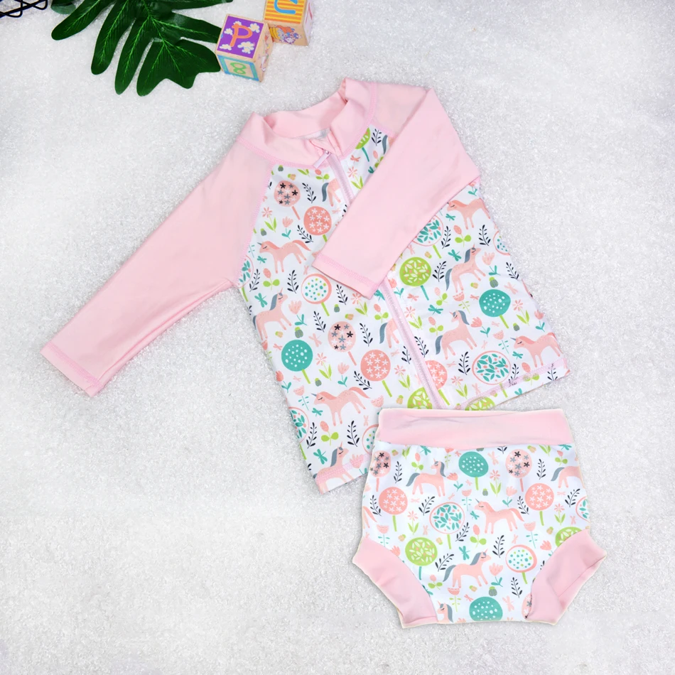 Baby Swimwear Suit Long Sleeve Shirts and Pants Swim Diaper, Baby Swimdress Easy to Wear