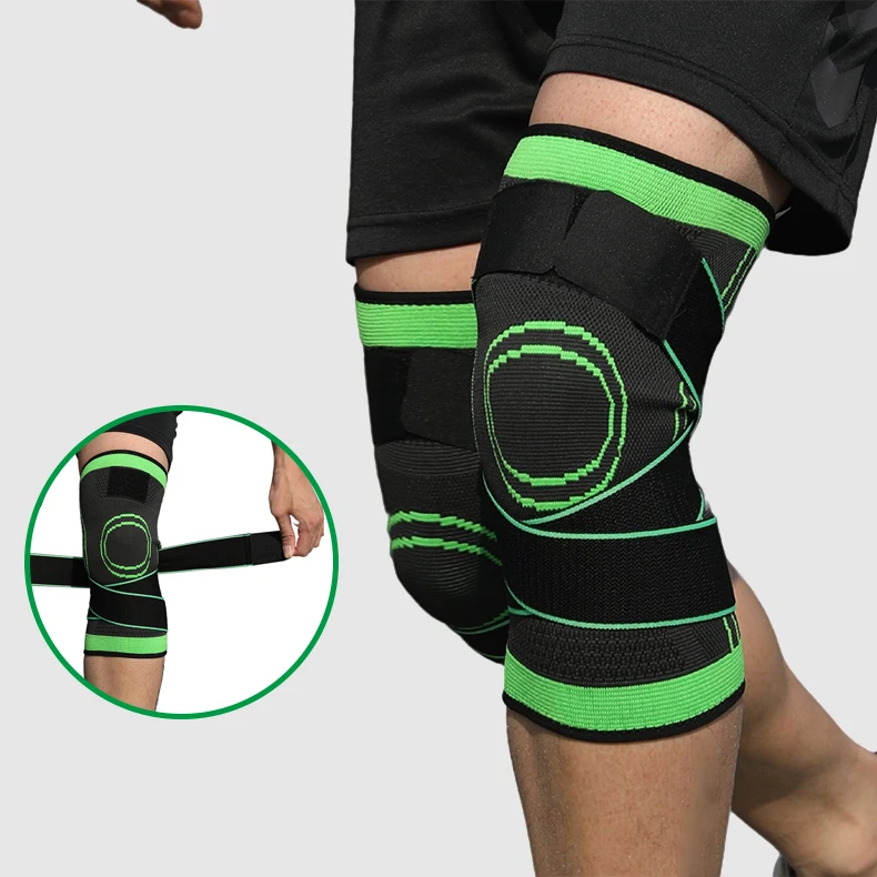 Soft knitting breathable compression knee brace with adjustable strap for running