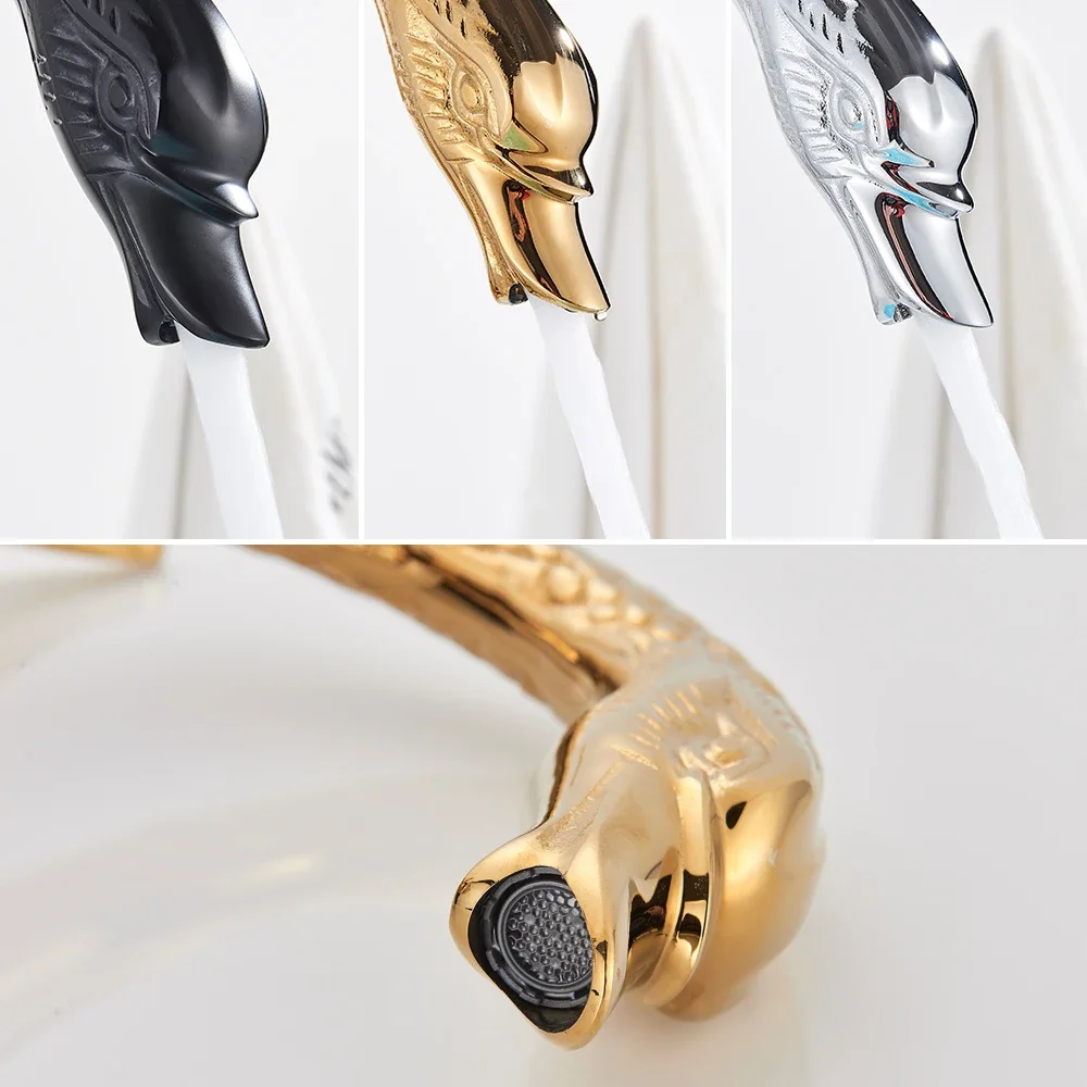 Golden Swan Basin Faucet Deck Mounted Bathroom Faucet Hot and Cold Water Mixer Tap Bath Water Faucet Basin Sink Taps