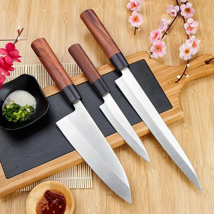 Wholesale Supply 3 Pieces Stainless Steel Japanese Sushi Knife Set kitchen knives Chef knife set