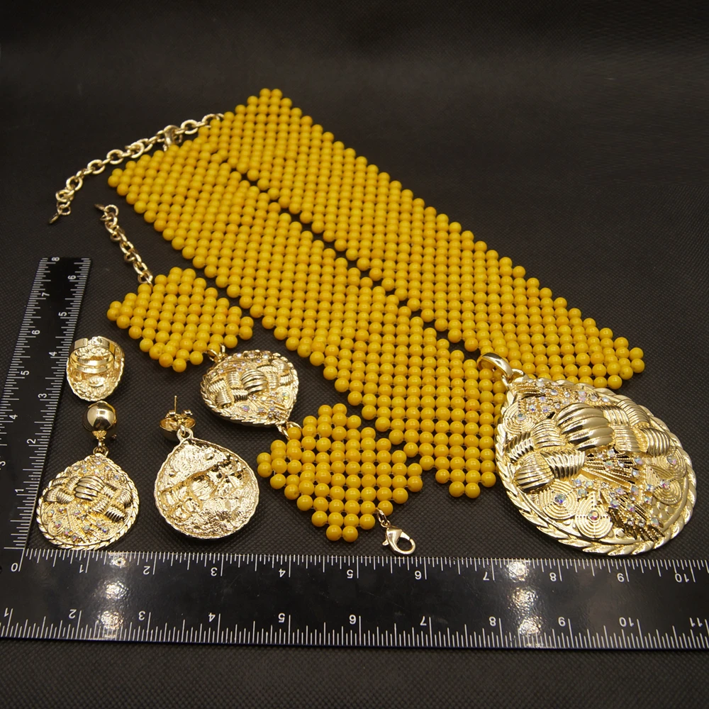 Zhuerrui Italy Gold Plated Women Bridal Jewelry Sets Latest Coral Beads Handmade Jewelry Sets Necklace Bracelet Earrings H40001