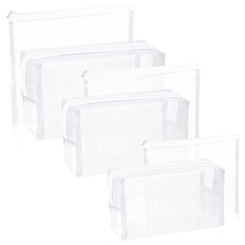 6 Pieces Set Portable Travel Makeup Toiletry Bag Zipper Pink Mesh Cosmetic Pouch