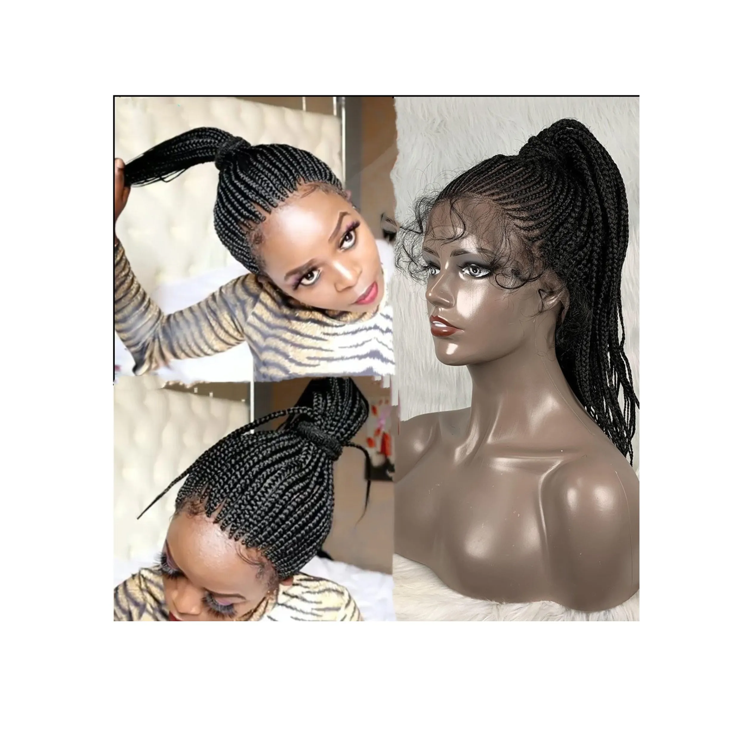 Jennifer In Stock Blend Braided Ponytail Synthetic Human Hair Wig