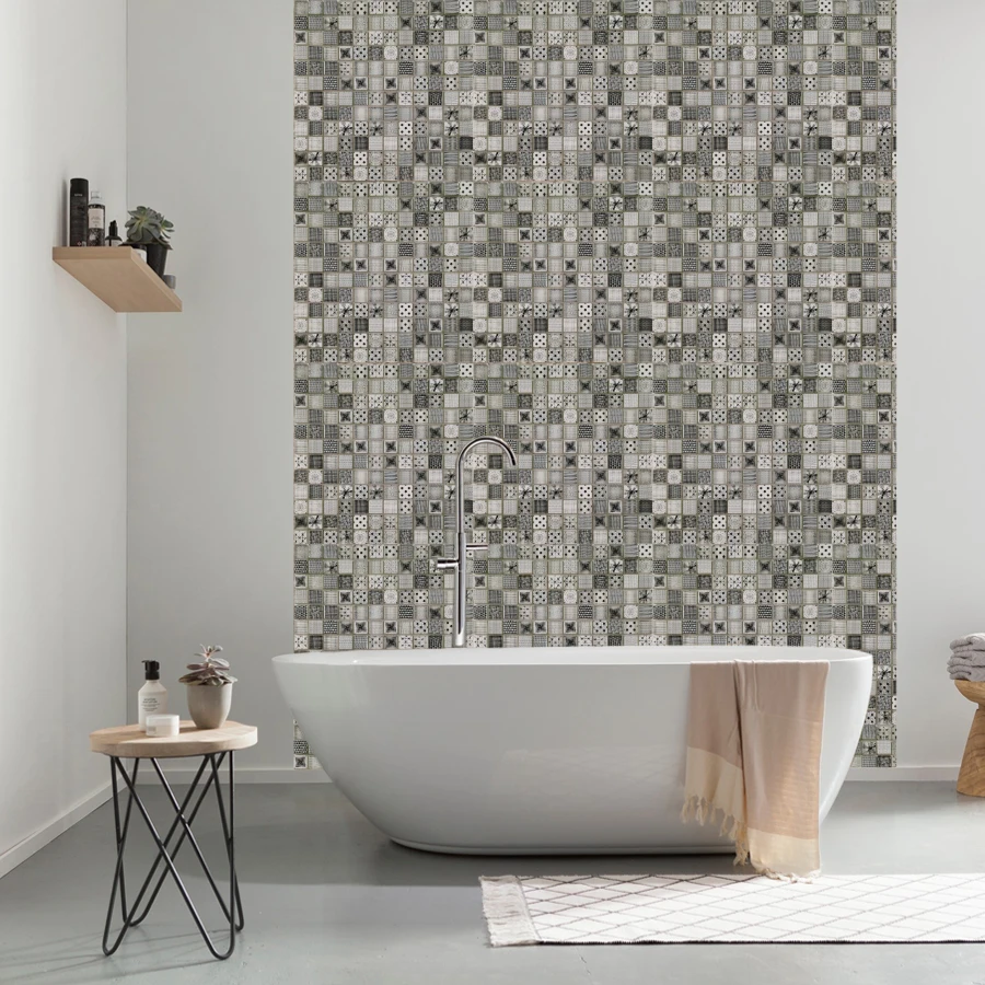 GUCI black white printed Moroccan crystal glass mosaic simple elegant wall decoration idea tile