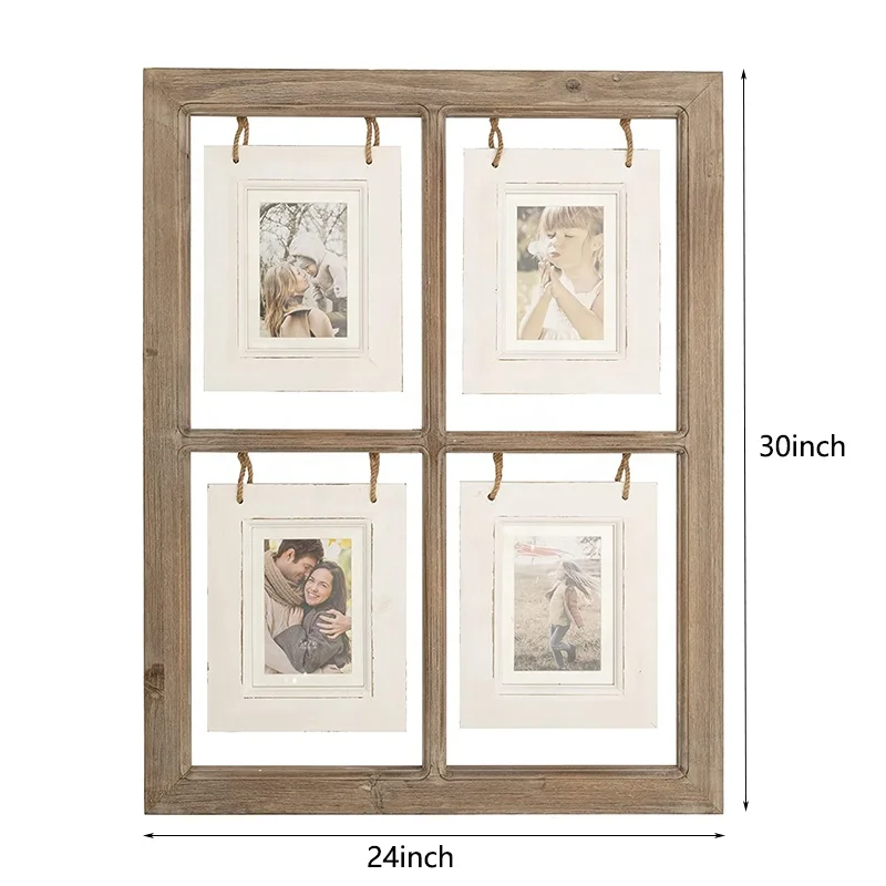 Wall Decor Rustic Wood Window Frame Picture Frames For 4 Pictures 4x6Inch or 5x7 Inch Custom Wooden Photo Frames