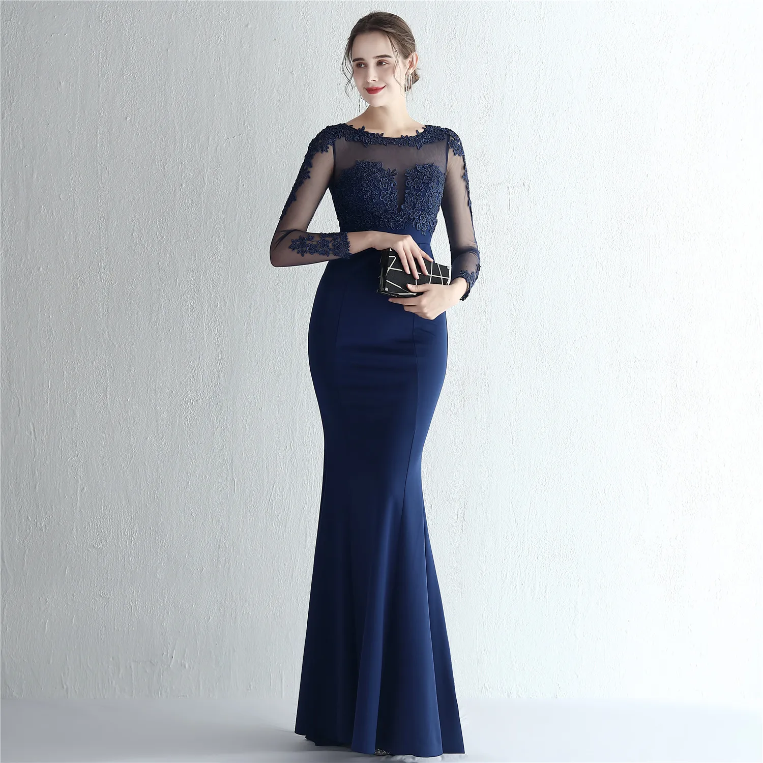 19070-S# 2022 New Satin Hot drill Lace design Overweight Handmade evening dresses Fat Lady Dress Plus Size Dress Super Size