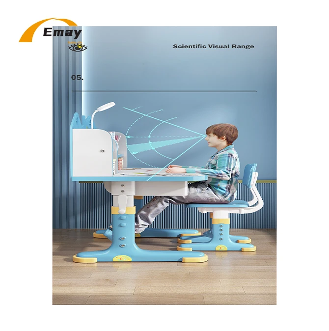 Hand Cranking Adjustable Kid Primary School Students Study Cartoon Pattern PP Table and Chair Set