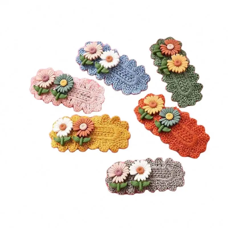 Fashion hair decoration cute handmade crochet hair clip with daisy flower baby hair pins for little girls kids