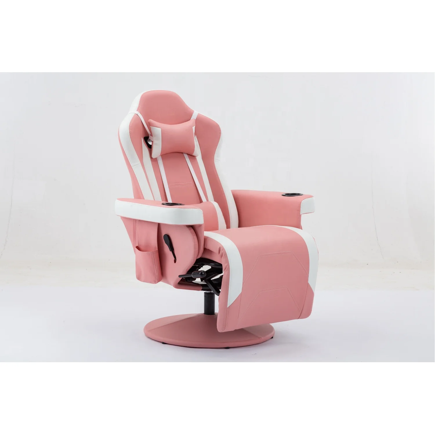 
Роскошное игровое кресло с подстаканником, розовое гоночное стильное кожаное эргономичное вращающееся офисное игровое кресло с подставкой для ног 