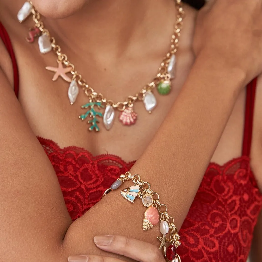 2024 New Summer Ocean Style DIY Pendant Necklace Sweet Pearl Conch Sea Star Pendant Necklace
