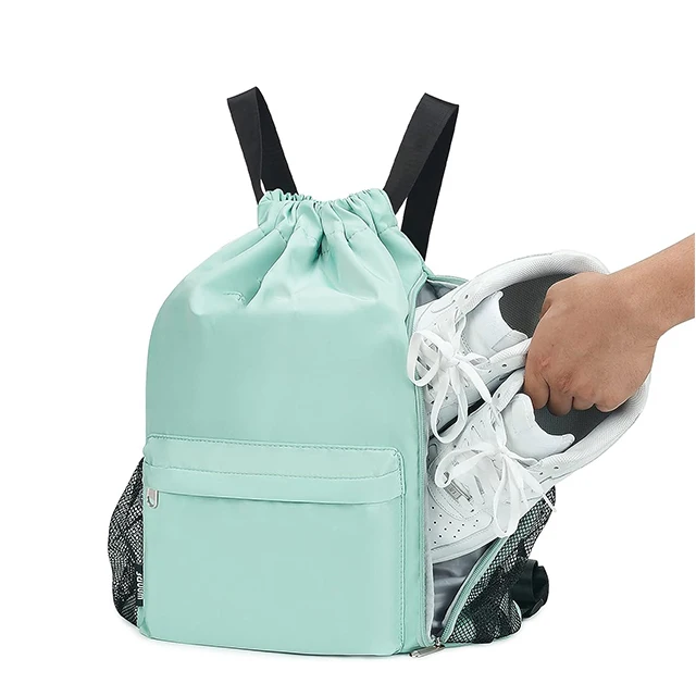 Custom Print Waterproof Basketball Soccer Sports Gym with Shoes Compartment Water-Resistant String Beach Bag Drawstring Backpack