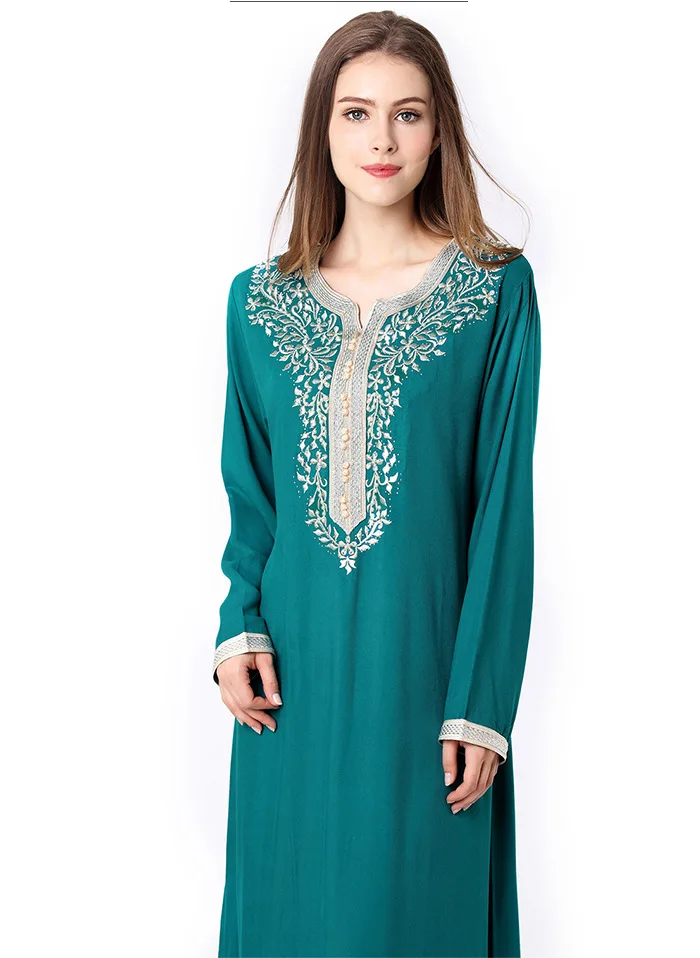 Middle East Popular Round Neck Long-Sleeved Prayer Ramadan Long Skirt Women Muslim Dress