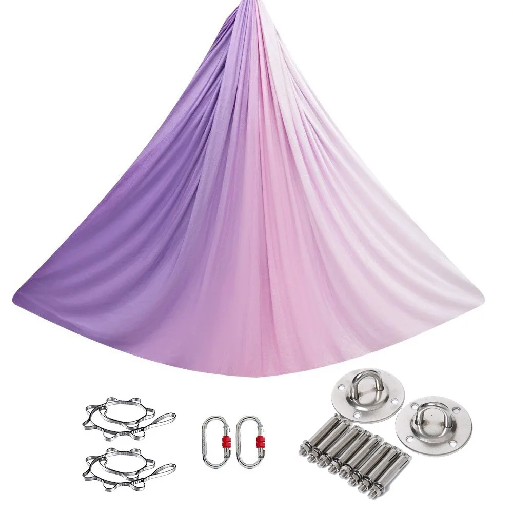 Circus Acrobatics Fly Yoga Low Stretch White Fitness Fabric Hammock Aerial Yoga Kit With Logo