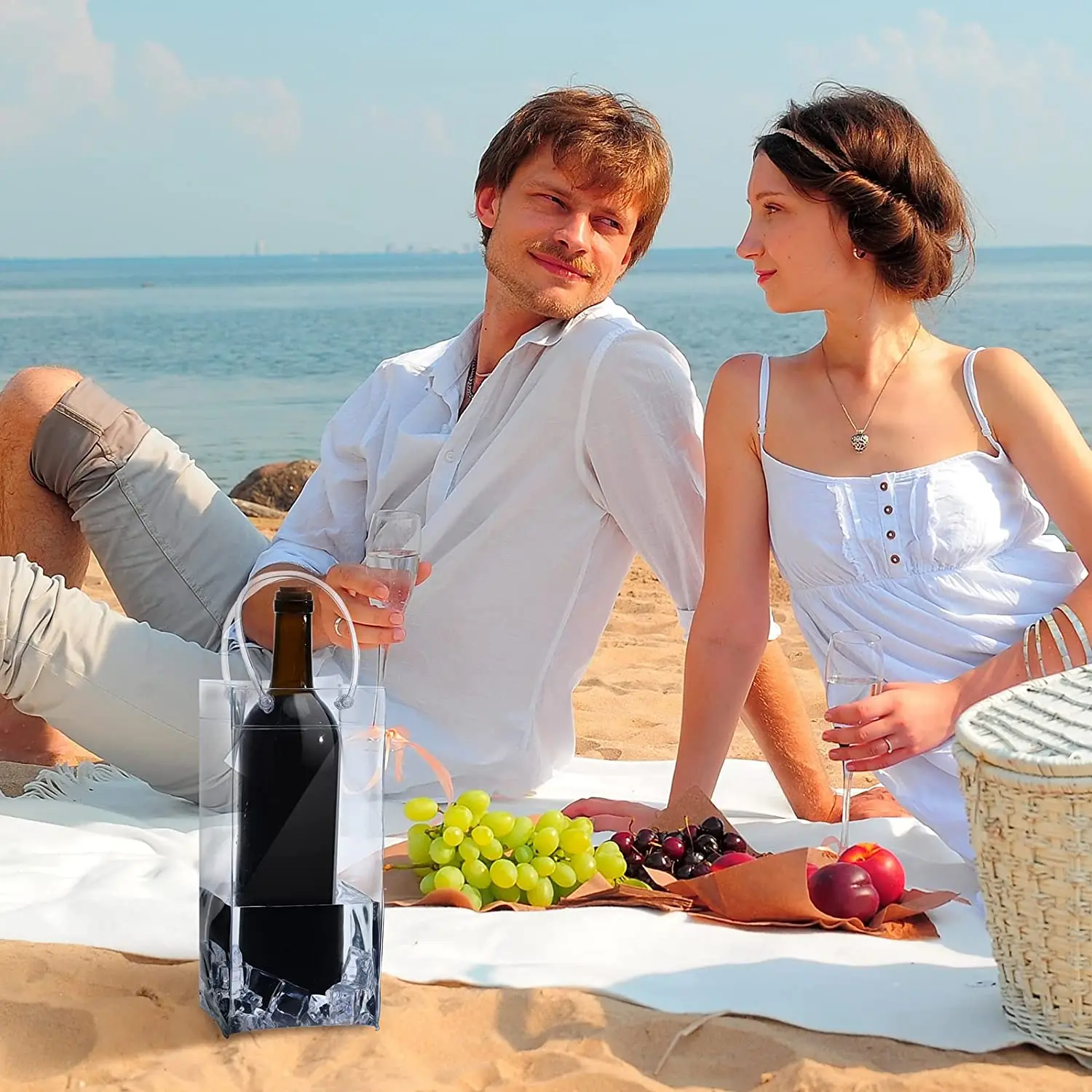 Wholesale Transparent PVC Wine Ice Bag Wine Pouch Collapsible Cooler Bag Clear Gift Bags for Champagne Beer