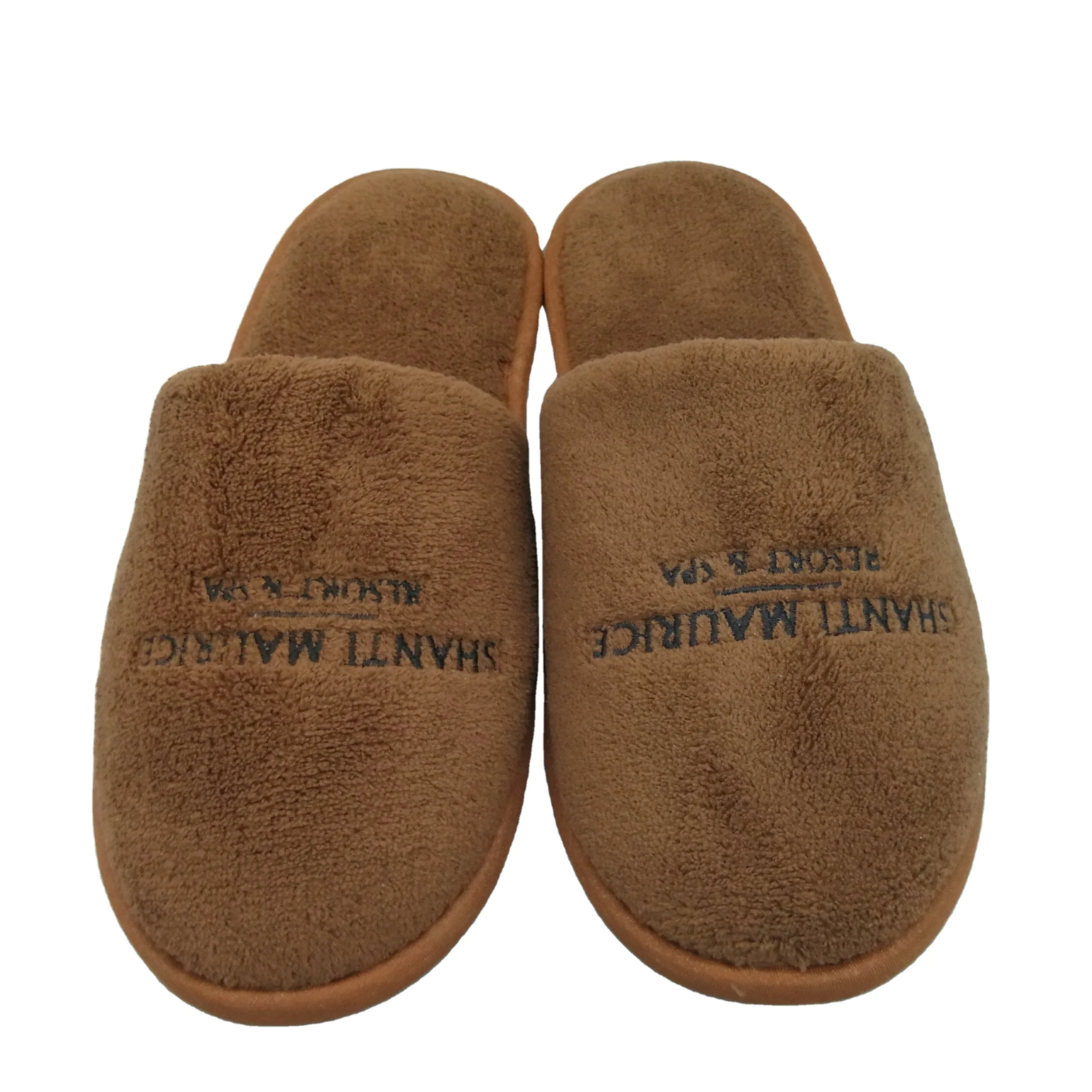 Hotel Slipper fleece closed toe washable customer logo manufacture