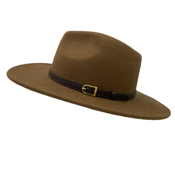 
Winter Vintage Women Wide Brim PU Rope Decoration Church Wool Felt Fedora Hat 