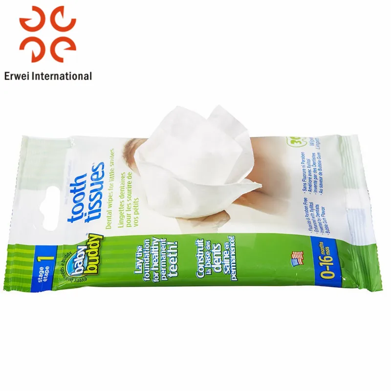 Customized fluoride free wet tooth tissues baby dental wipes