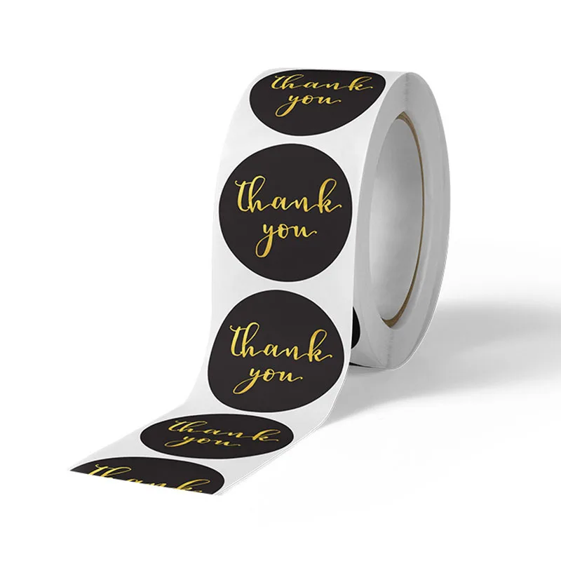 Round Self-adhensive Stickers Paper Gold Foil Stamping Black Thank you Sticker Gift Merchandise decorative envelope Seal Sticker