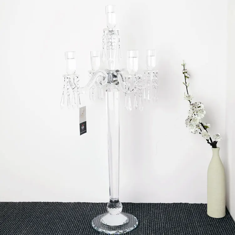 Wholesale 5 Arms Crystal Candelabra Cheap Glass Candles Holder Wedding table decoration Centerpieces candlestick for sale