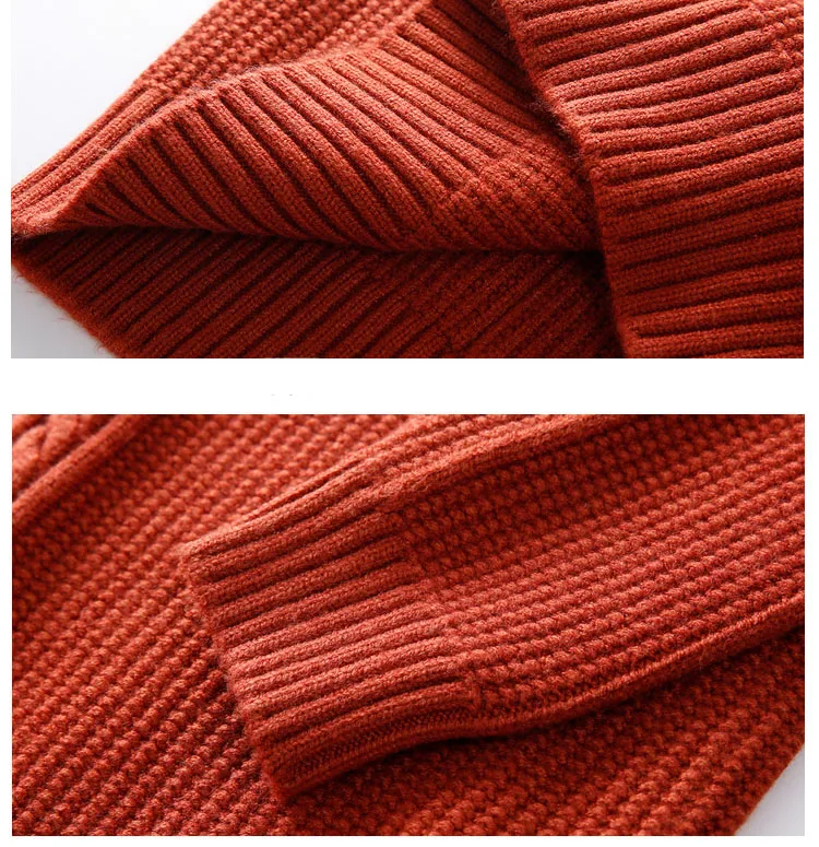 
Boys sweater spring and autumn winter round neck high collar plus velvet thick knit bottoming shirt 