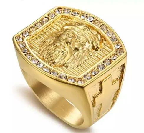 Горячая Распродажа ювелирных изделий оптом бриллиантовое титановое стальное кольцо с головой Иисуса мужское Винтажное кольцо из нержавеющей стали