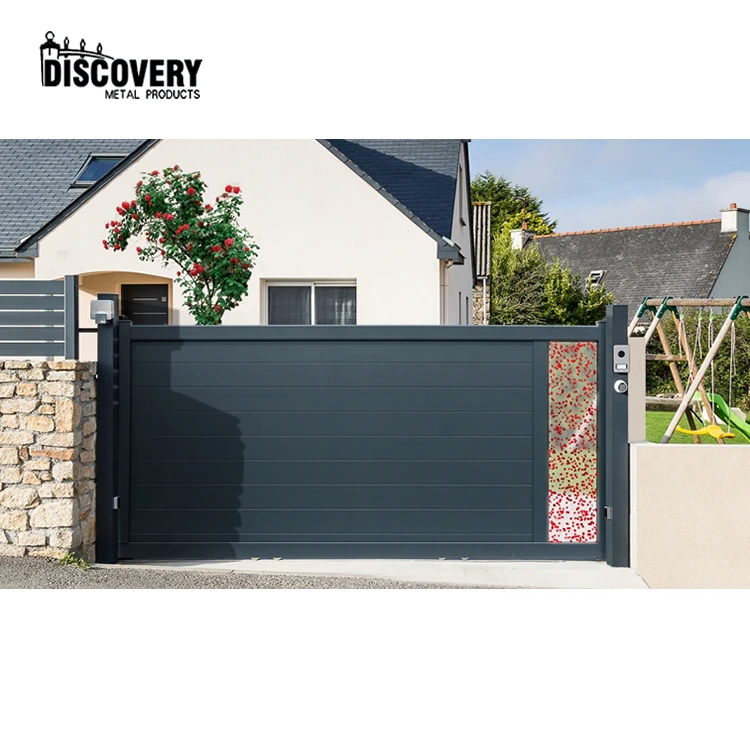 European style modern aluminium main door gates house villa external front entry automated sliding aluminum fence gate