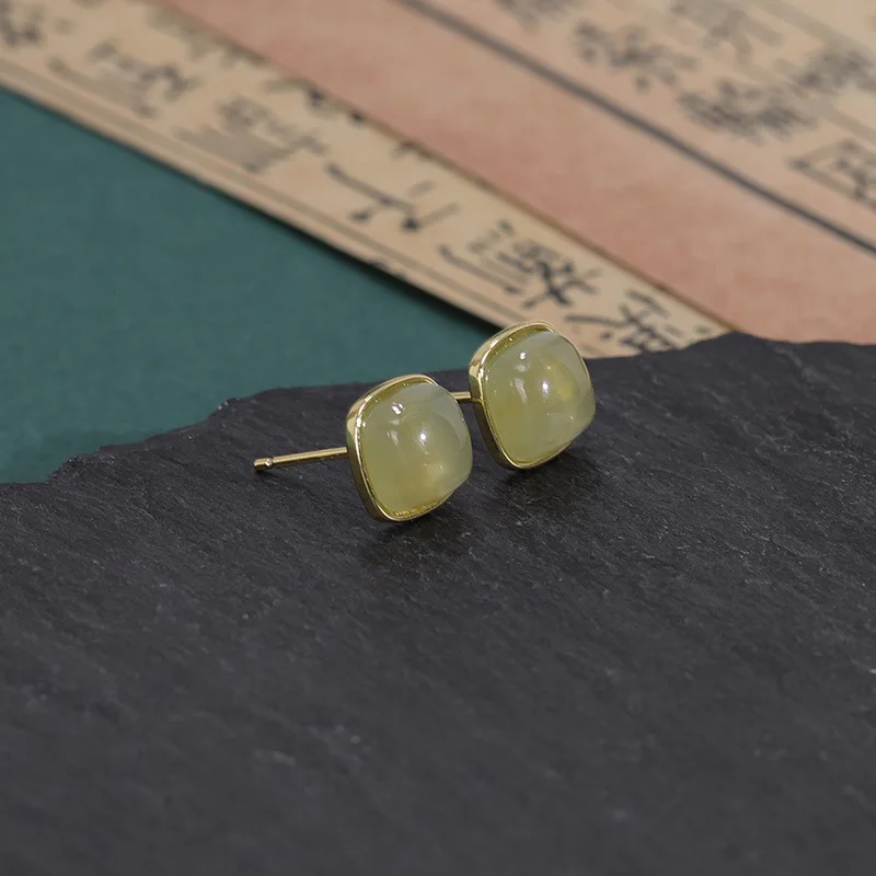Vershal A4-1095 18K Gold Plated  New Chinese style Jade Earrings Retro Light Luxurious China-Chic Earrings