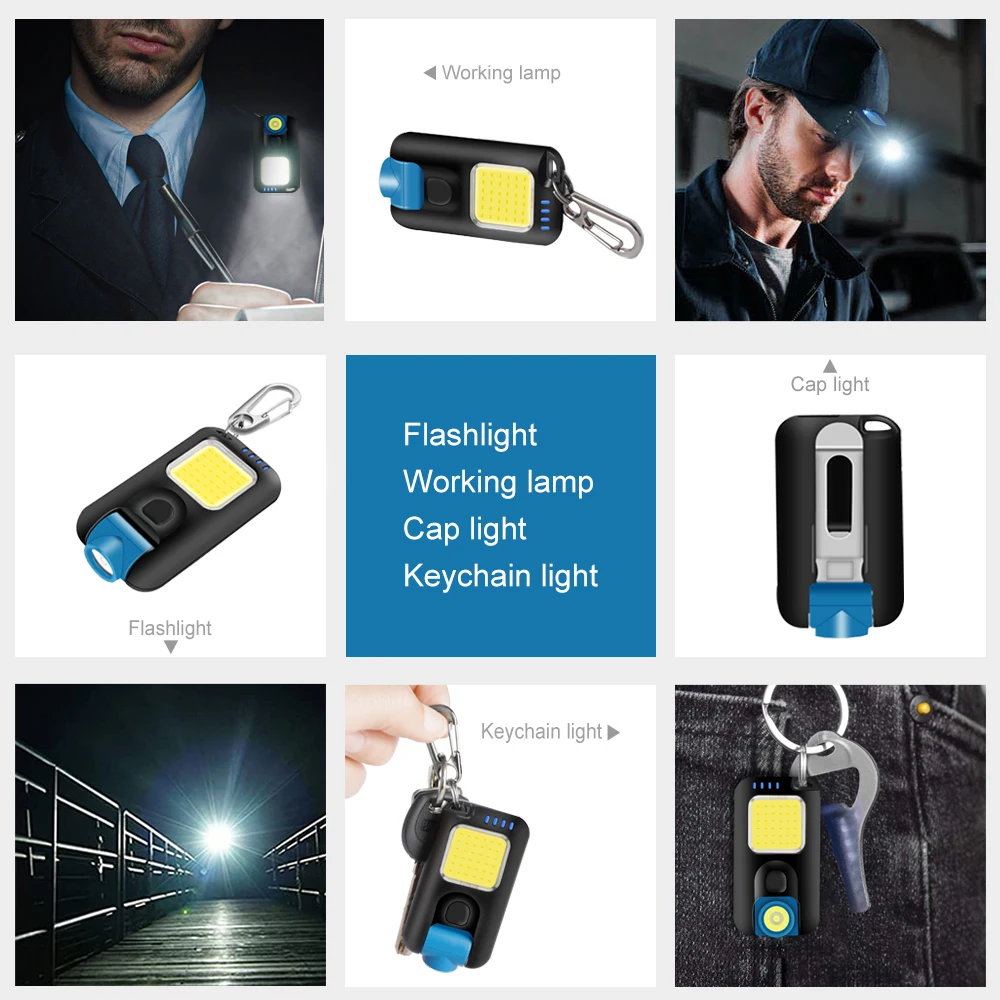 Bright Mini Keychain Flashlight USB Rechargeable Small Keychain Flashlight With 6 Lighting Clip-on Pocket Light For Outdoor