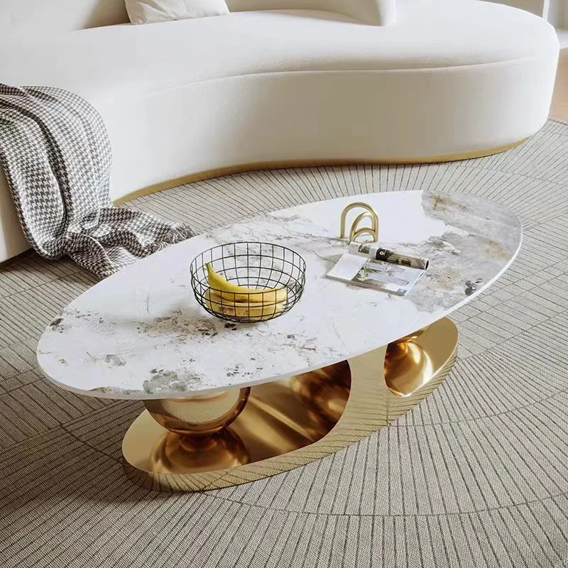 High Quality Luxury Coffee Table Modern Living Room Furniture Style Marble Top Metal  Coffee Table