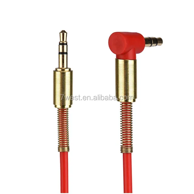90 Degree Right Angle 3.5 Aux Cable Male To Stereo Audio With Metal Spring For Smart Phone