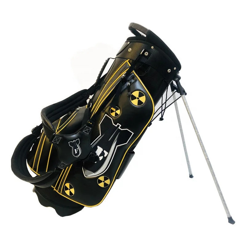 
14 Dividers Fashionable Embroidery Logo Black Leather Golf Stand Bag 
