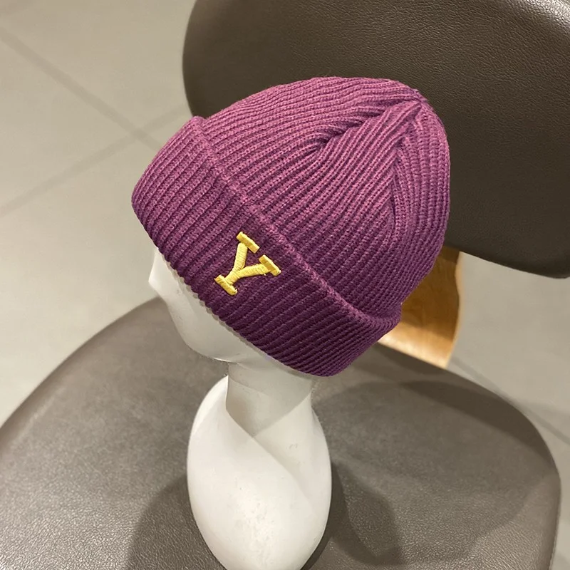 Custom LOGO Design Stitched Knitted Warm Winter Solid Color Skullcap Beanie Hat