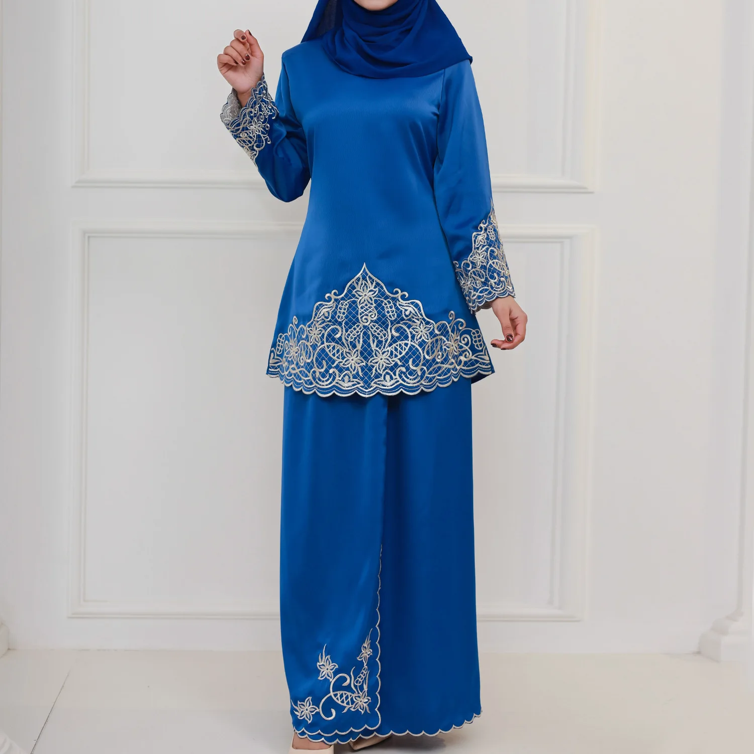 Embroidered Middle East Two-piece Set arabic muslim dress malaysia islamic clothing Baju Kurung Muslim Dress