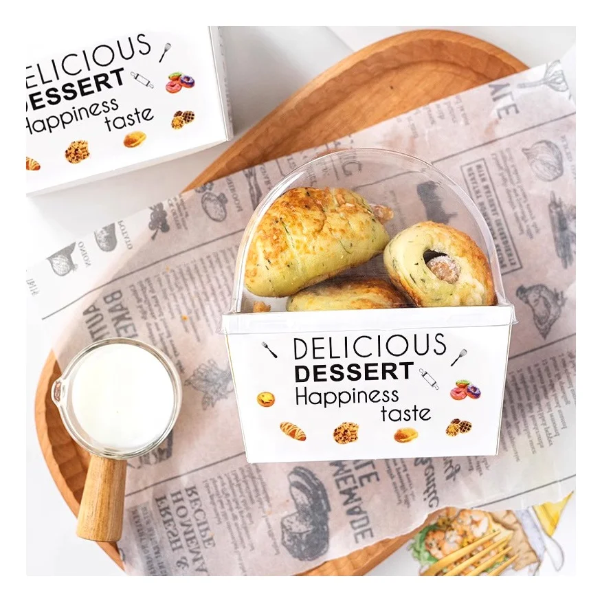 Custom Logo Printed Paper Cake Cookie Toast Puffs Donut Biscuits Food Sandwich Bakery Packaging Box With Lid